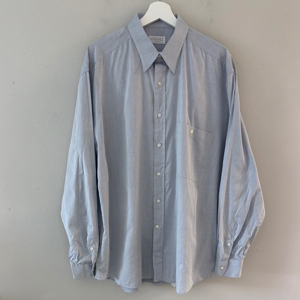 Canali Milano Mens Light Blue Long Sleeve Button Down Dress Shirt Italy Size‎ 17